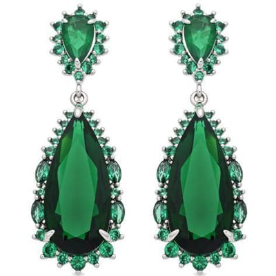 Luxenter Emerald Zirconia Metaallegering Oorbellen Rhodium Afwerking - Cakrolm
