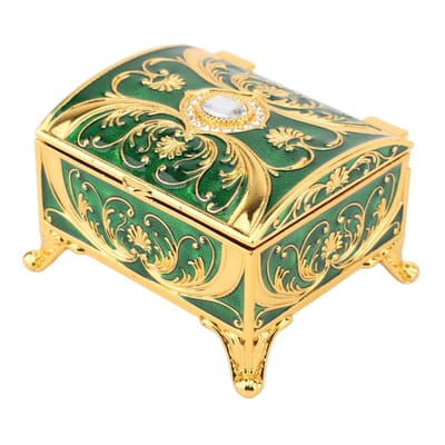 Vintage Emaille Sieradendoosje Organizer Rechthoekige Vorm Fluwelen Voering Sieraden Opbergdoos voor Meisjes Goud Wit Gold Green