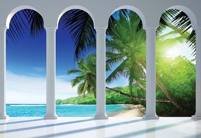 Fotobehang Beach Tropical Paradise Arches | XL - 208cm x 146cm | 130g/m2 Vlies