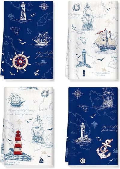 Keukenhanddoeken Set - Zachte Katoenmix - Keuken Decoratie - Kreukvrij Strijkvrij - 42x70 cm - Nautisch Thema