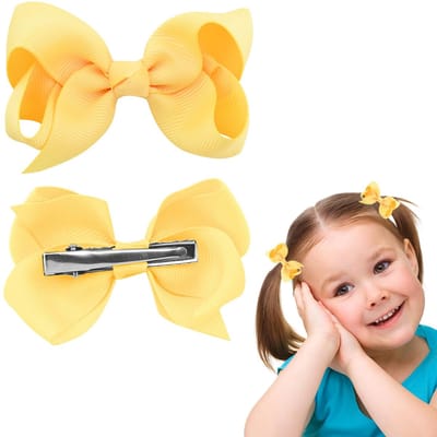 Allecto - Haarstrik Clips - Haaraccessoires - Feestelijk Geel - Paardenstaart Houder - Strik Haarspeldjes - Geschikt voor Kinderen en Vrouwen