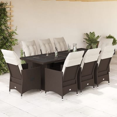 vidaXL - 9-delige - Bistroset - met - kussens - poly - rattan - bruin