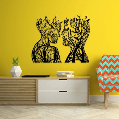 Metalen Wanddecoratie Gezichten – 3D Wandkunst – Zwart – 70 x 45 cm
