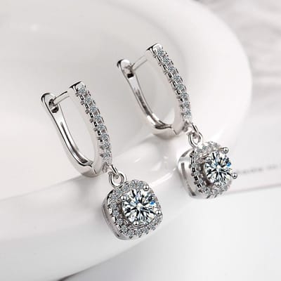 925 Sterling Zilveren Zircon Vierkante Piercing Stud Oorbellen Voor Vrouwen Bruids Verlovingsfeest Sieraden Voorkom Allergie Eh410 white