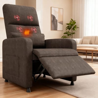 Relaxstoel Massagestoel Elektrisch, Verstelbare TV Fauteuil met Ligfunctie, Massage en Verwarming, Enkel Zitbank, Voor Woonkamer, Slaapkamer, Leeshoek, Bruin