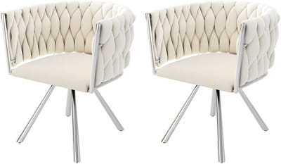 Fluwelen eetkamerstoelen - set van 2 - eenpersoons deluxe woonkamer slaapkamer draaistoel - lounge draaistoel - beige zilver
