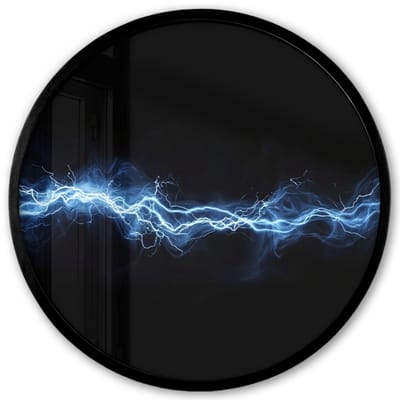 Poster in lijst Rond - Fotolijst 40x40 cm - Posters - Gaming - Bliksemflits - Blauw - Energie - Ronde posterlijst zwart - Decoratie - Wanddecoratie woonkamer - Muurdecoratie slaapkamer