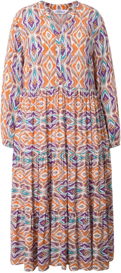 Studio Untold - Dames - Midi-jurk all-over print V-hals volant - Roest oranje - Maat 42+