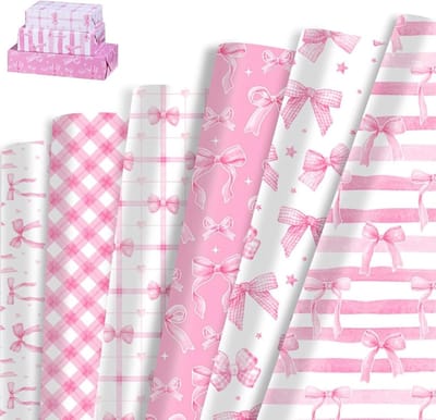 Verjaardagscadeau in Roze Strik, 12 Vellen Cadeaupapier 70x50cm voor Valentijn, Bruiloft en Babyshower
