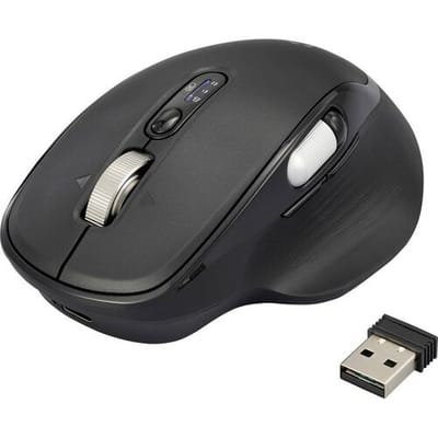Renkforce RF-WM-220 Muis Draadloos, Bluetooth Maat: M/L Optisch Zwart 11 Toetsen 4800 dpi Ergonomisch, Easy Switch 3 apparaten, Multipair-functie,