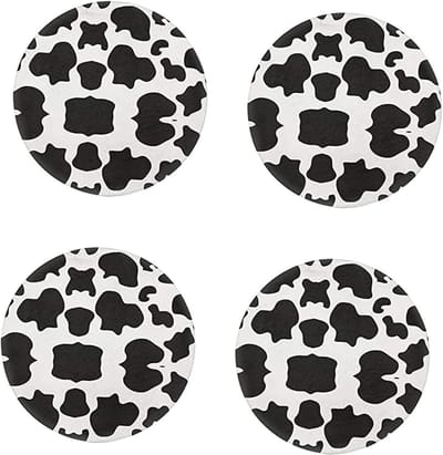 Set van 4 Onderzetters voor Auto Bekerhouders met Koe Dier Print - Perfecte Auto Accessoires en Decoratie