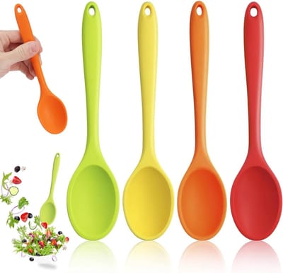 Set van 4 Hittebestendige Silicone Lepels, Lange Handgreep, Ideaal voor Koken, Bakken en Serveerdoeleinden, BPA-vrij en Antikleef Design