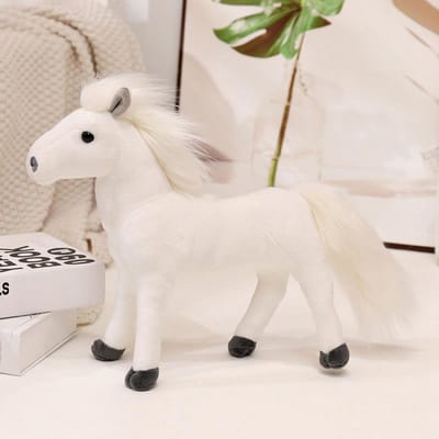Simulatie Pony Pop Pluche Speelgoed Witte Drakenpaard Zwart Paard Pop Pop Kinderen Cognitief Model Speelgoed 30cm