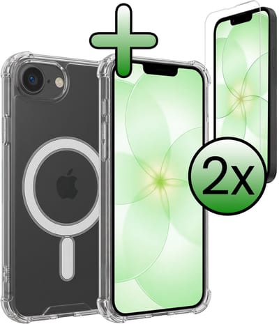 Hoesje Met 2x Screenprotector - Geschikt voor Apple iPhone 17e - Magsafe Compatible - Sterk & Shockproof - Back Cover - Shock Proof Case - Telefoon Hoes - Transparant