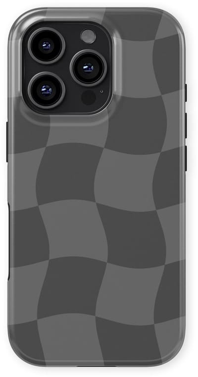 Checkered Warp Hoesje geschikt voor iPhone 16 Pro | Geschikt Voor Mag | Uniek Design Hoesje | Beschermhoes geschikt voor iPhone 16 Pro Grey Motion