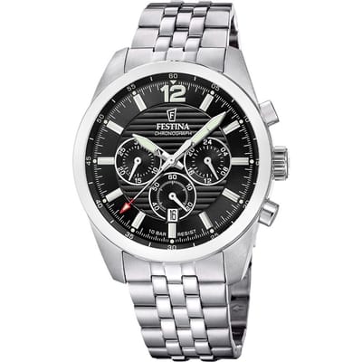Festina Timeless Chronograaf Roestvrij Staal Zwarte Wijzerplaat Kwarts F20742-3 100M Herenhorloge zwart