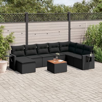 vidaXL - 9-delige - Loungeset - met - kussens - poly - rattan - zwart
