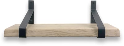 Eiken wandplank boomstam 100 x 20 cm 40mm in metalen plankdragers - Plankjes aan muur - Eiken plank - Boomstam plank