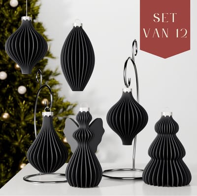 Fleuriek – Luxe kerstballen set van 12 – Zwarte kerstversiering – Onbreekbare plastic kerstornamenten met matte afwerking – Moderne kerstdecoratie