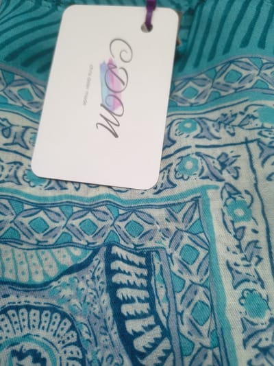 Lange dames sjaal Thirza-gebloemd motief-blauw wit turquoise donkerblauw lichtblauw