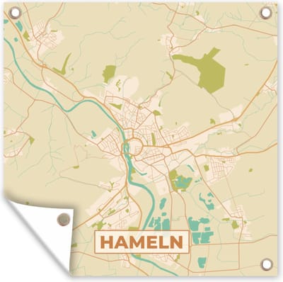 Tuin poster Hameln - Plattegrond - Vintage - Kaart - Stadskaart - 200x200 cm - Tuindoek