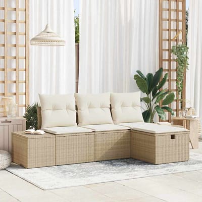 vidaXL Bankstel met kussen 4 pcs poly rattan