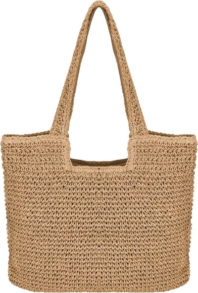 Zomer strandtas van stro handwerk - Boheemse schoudertas voor dames - bruin