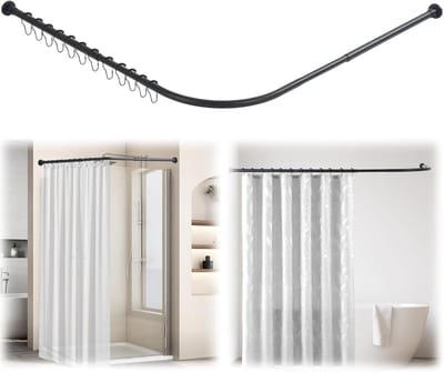 Douchegordijnstang L-vorm - Douchestang Hoek - Badkamer Inrichten - Verstelbare Hoek - 68-138 cm - Zwart
