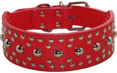 Byshayne- Halsband Lederen - Verstelbaar - Medium/Groot - 2 Inch Breed - Dubbellaags Kunstleer - Vernikkelde Hardware - Hondenhalsband