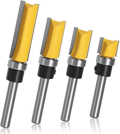 4 stuks - freesbits voor vlakke afwerking met patroon - 1/4" schacht met bovenlager - scherp en duurzaam - voor efficiënte houtbewerking en doe-het-zelfprojecten voor thuis - freesaccessoires