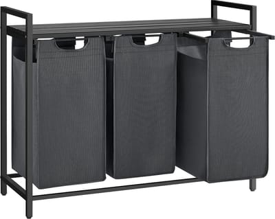Hoppa! - Wasmand met 3 vakken - Oxford-stof - 3 x 38 L - 92,5 x 33 x 72 cm - zwart-grijs