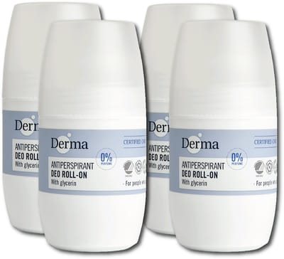 Derma Family - Deodorant Roll-on - Parfumvrij - Anti-transpirant - voor Gevoelige Huid - met Aluminium chlorohydraat en Glycerin- 4 x 50 ml