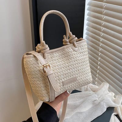 Zomervakantie Strand Stro Geweven Tas Handtas Crossbody Tas Nieuwe Stijl Modieuze Touw Geknoopte Groentemand Tas Geweven Tas gray