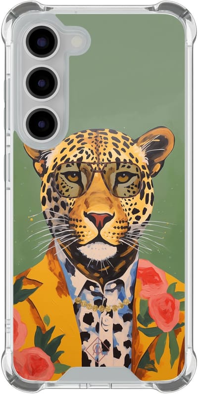 Casimoda® hoesje - Geschikt voor Samsung Galaxy S23 - Luipaard Hipster - Shockproof case - Extra sterk - TPU/polycarbonaat - Groen, Transparant