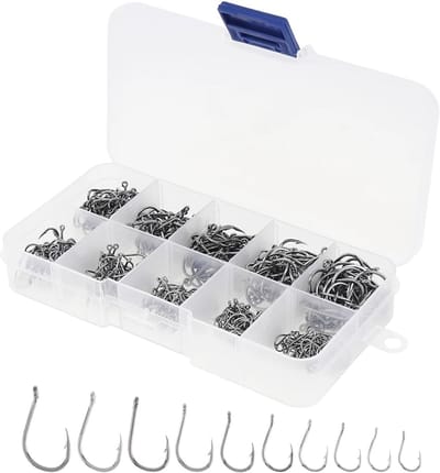 Vishaken Set - Stekelhaken Oog - Vissen Zoutwater Zoetwater - 200 Stuks 10 Maten - Inclusief Opbergdoos - Meerkleurig