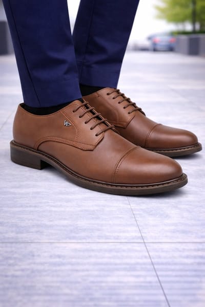 Veterschoenen- Heren Nette Schoenen- Casual Schoenen 2210- Leer- Cognac- Maat 40