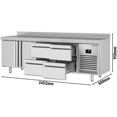 GGM Gastro Kühltisch Premium PLUS - 2452x600mm - mit 2 Türen - 4 Schubladen - mit Aufkantung