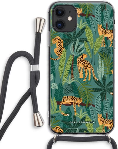 Case Company® - Hoesje met koord geschikt voor iPhone 11 hoesje met Koord - Luipaard 2 - Telefoonhoesje met Zwart Koord - Bescherming aan alle Kanten en Over de Schermrand