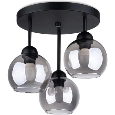 Kroonluchter ALINO 3 met 3 getinte glazen bollen - Sollux Lighting - IP20 - Zwart staal behuizing - 35 x 35 x 35 cm - 3 x E27 LED, exclusief lichtbron - 3 x 15 W - Moderne kroonluchter voor woonkamer, slaapkamer en eetkamer