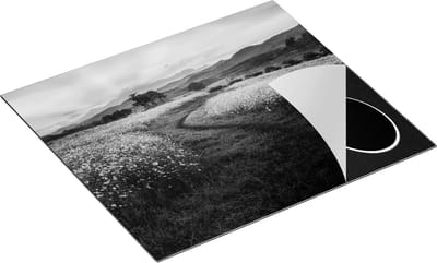 Chefcare Inductie Beschermer Kosmos Bloemenveld met een Pad - Bloemen - Zwart Wit - 60x50 cm - Afdekplaat Inductie - Kookplaat Beschermer - Inductie Mat