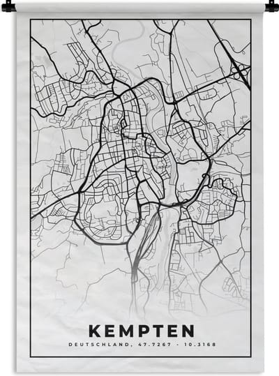 Wandkleed - Wanddoek - Stadskaart - Plattegrond - Kempten - Kaart - 120x180 cm - Wandtapijt