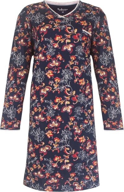 Tenderness Dames Nachthemd - Bloemen Patroon - Donker Blauw - Maat S