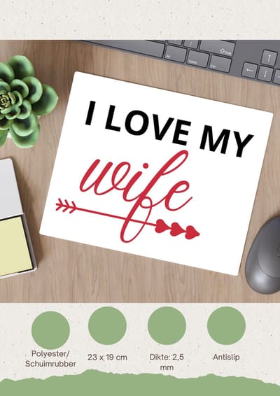 Akyol - i love my wife Muismat - Liefde - je vrouw - valentijnsdag - verjaardagscadeau - cadeau voor vriendin - 23 bij 19 cm