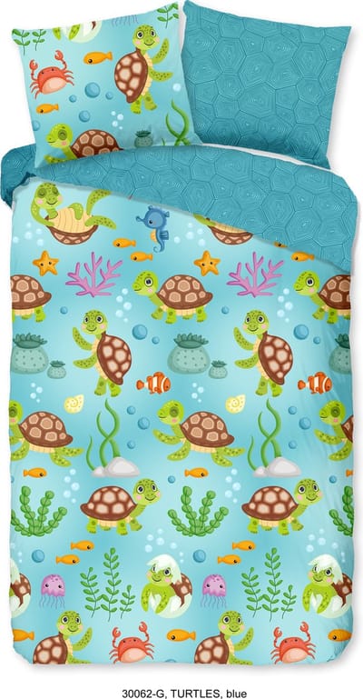 Good Morning dekbedovertrek schildpad - 1 persoons 140x200/220 cm - Blauw - 100% Katoen renforc�