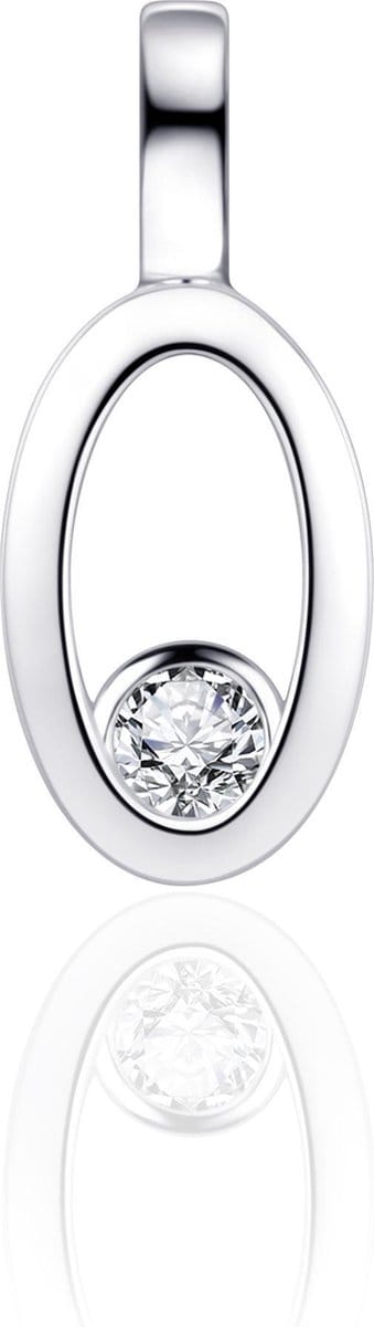 Gisser Jewels - Hanger excl. Collier - Ovaal gezet met Zirkonia in een Gladomzetting - 20mm x 9mm - Gerhodineerd Zilver 925 - P1064 - Sieraad - Dames