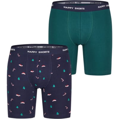 Happy Shorts Kerst Boxershorts Heren Met Lange Pijpen Boxer Briefs 2-Pack Groen/Blauw - Maat L