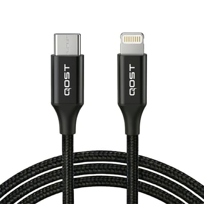 Qost - USB-C naar Lightning Kabel - Snellader - 480 Mbps - 30W - 0.3 Meter - Zwart - Geschikt voor iPhone 14 / 14 Pro / 14 Pro Max / 13 / 12 / 11 / XR / X / 8