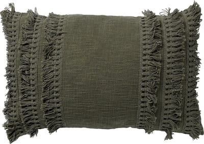 Dutch Decor FARA - Kussenhoes 40x60 cm - 100% katoen - met franjes - Chive - groen - met rits - zonder binnenkussen