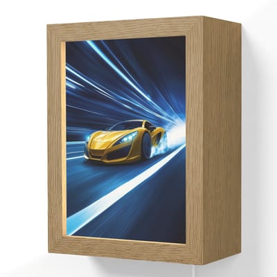 Wandlamp 15x20 cm - Oplaadbaar - Auto - Geel - Race - Blauw - Wandlampen binnen woonkamer - Slaapkamer lamp met kabel - Decoratieve nachtlamp - Vloerlamp snoer