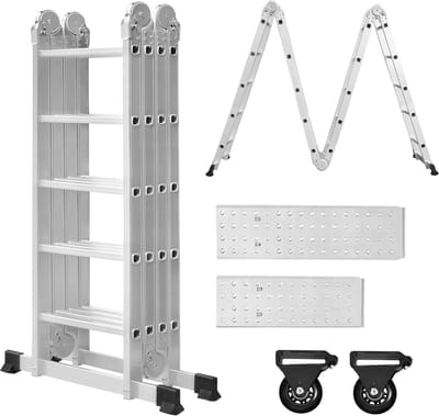 Aluminium Steigerladder - Klusladder Vouwladder - Klus Klussen - Veelzijdig Inzetbaar - 580cm - Zilver